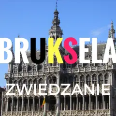 Bruksela - zwiedzanie, widok na zabytkowe budynki na tle błękitnego nieba.