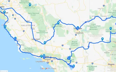 Trasa podróży po zachodnim wybrzeżu USA: San Francisco, Yosemite, Dolina Śmierci, Las Vegas, Wielki Kanion.