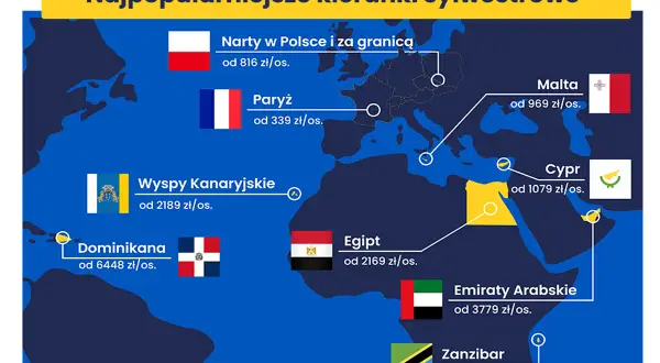 Mapa pokazuje, gdzie najlepiej spędzić sylwestra za granicą: od nart w Europie po egzotyczne kierunki jak Dominikana czy Zanzibar.