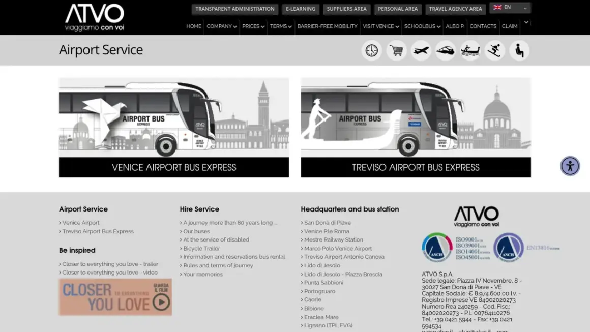 Autobus ATVO obsługuje lotnisko Wenecja i lotnisko Treviso, zapewniając wygodne podróże.