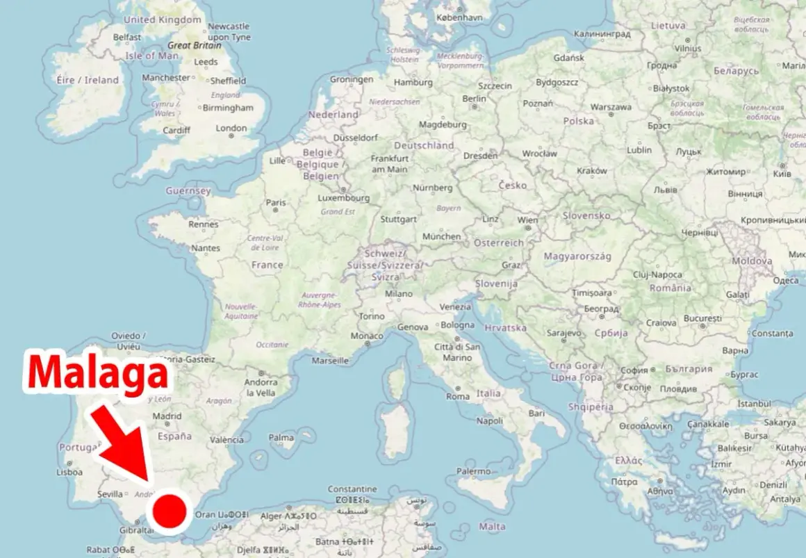 Gdzie leży Malaga? Na mapie Europy, na południu Hiszpanii, nad Morzem Śródziemnym.